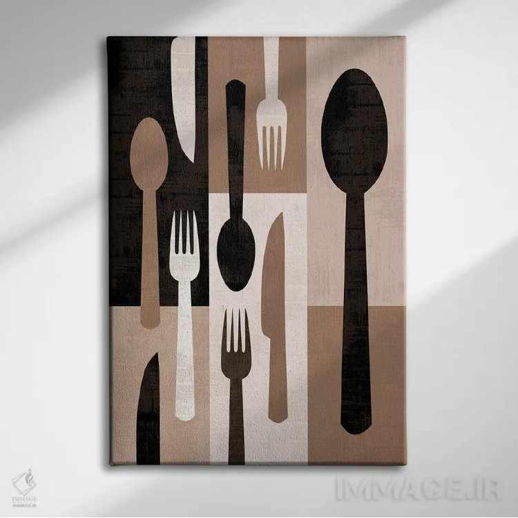 تابلو قاشق و چنگال مدرن اثر بث بوردلون - نمای روبهرو روی دیوار
