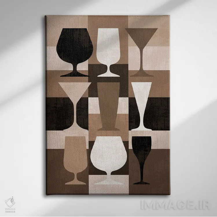 تابلو لیوانهای نوشیدنی مدرن اثر بث بوردلون - نمای روبهرو روی دیوار