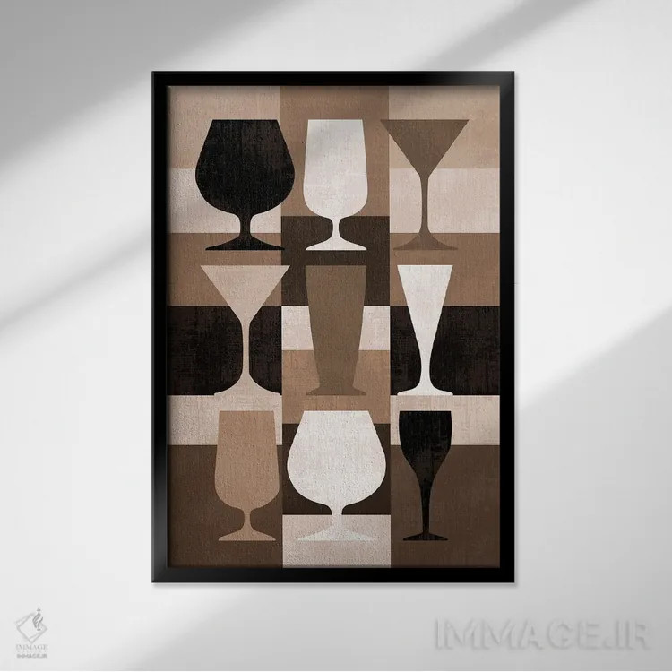 تابلو لیوانهای نوشیدنی مدرن اثر بث بوردلون - نمای قابدار مشکی