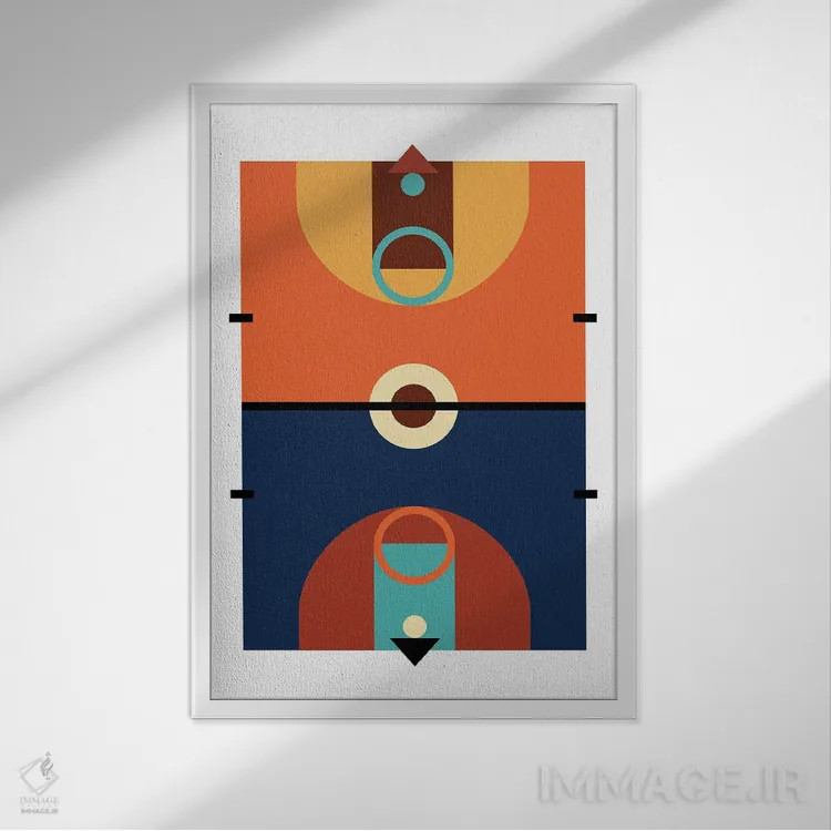 تابلو زمین بسکتبال هنر مدرن اثر بث بوردلون - نمای قابدار سفید