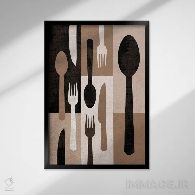 تابلو قاشق و چنگال مدرن اثر بث بوردلون - نمای قابدار مشکی