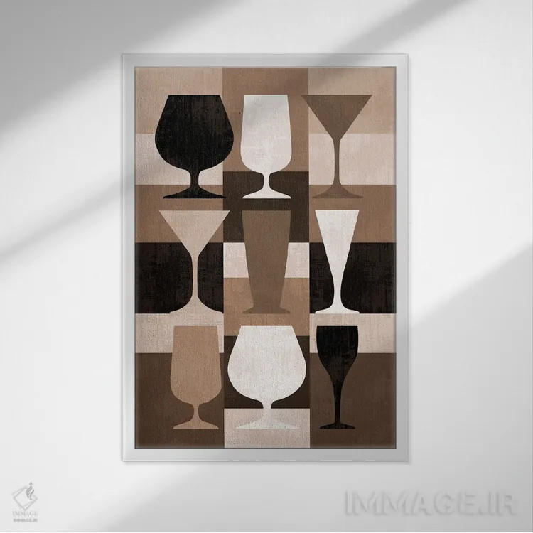 تابلو لیوانهای نوشیدنی مدرن اثر بث بوردلون - نمای قابدار سفید