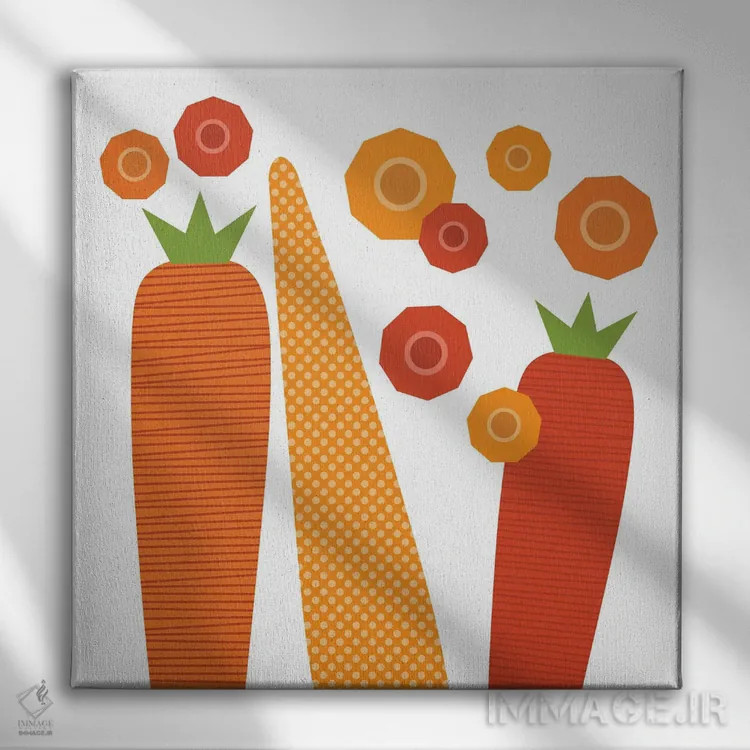 تابلو پاپ آرت مربعی هویج اثر بث بوردلون - نمای روبهرو روی دیوار