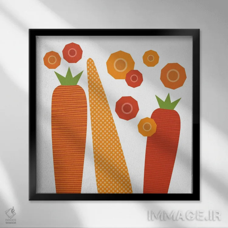 تابلو پاپ آرت مربعی هویج اثر بث بوردلون - نمای قابدار مشکی