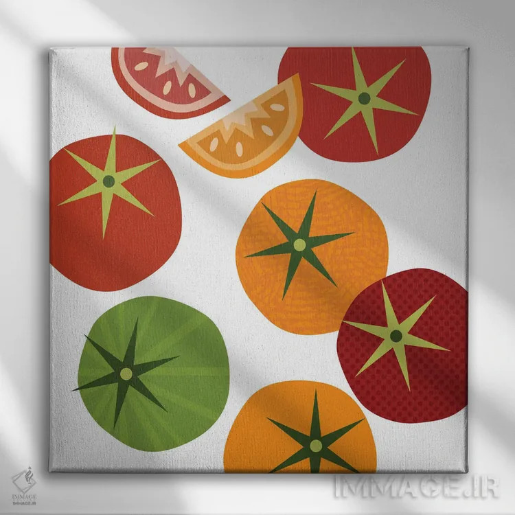 تابلو پاپ آرت مربعی گوجهفرنگی اثر بث بوردلون - نمای روبهرو روی دیوار