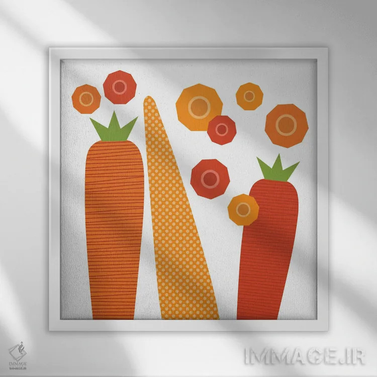 تابلو پاپ آرت مربعی هویج اثر بث بوردلون - نمای قابدار سفید