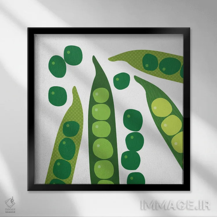تابلو پاپ آرت مربعی نخود سبز اثر بث بوردلون - نمای قابدار مشکی