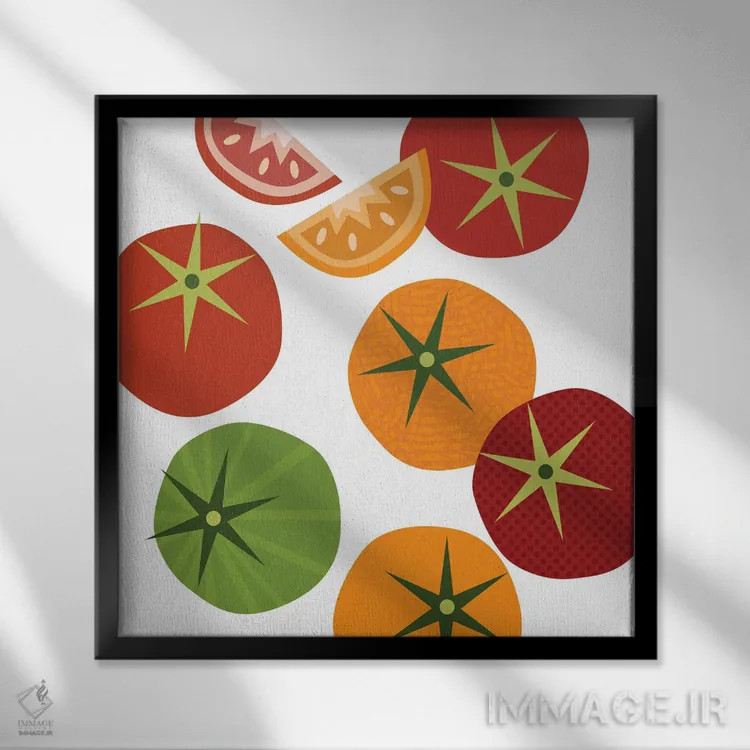 تابلو پاپ آرت مربعی گوجهفرنگی اثر بث بوردلون - نمای قابدار مشکی