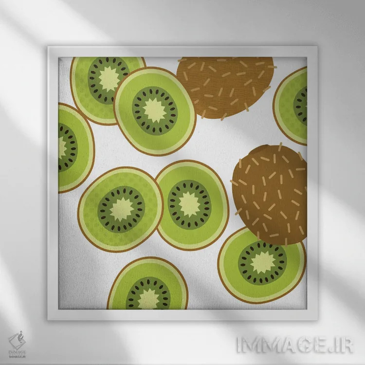 تابلو پاپ آرت مربعی کیوی اثر بث بوردلون - نمای قابدار سفید