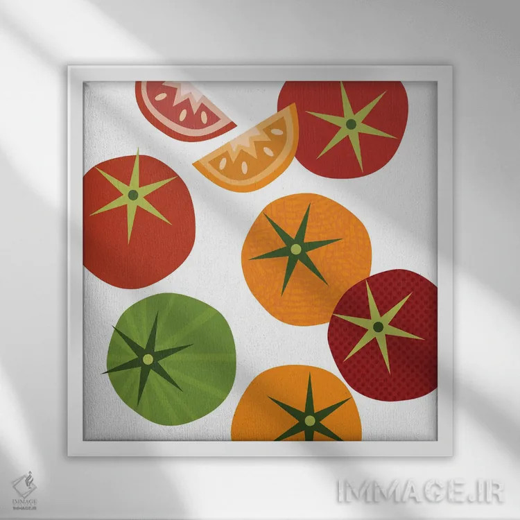 تابلو پاپ آرت مربعی گوجهفرنگی اثر بث بوردلون - نمای قابدار سفید
