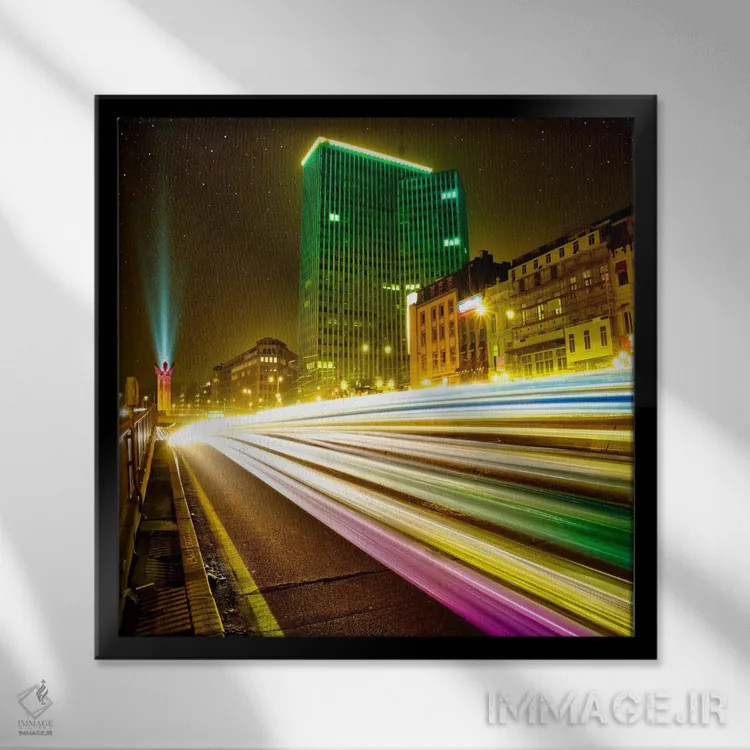 تابلو بروکسل در شب (بلژیک) اثر بن هاین (هنرمند بلژیکی) - نمای قابدار مشکی