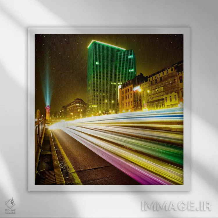 تابلو بروکسل در شب (بلژیک) اثر بن هاین (هنرمند بلژیکی) - نمای قابدار سفید