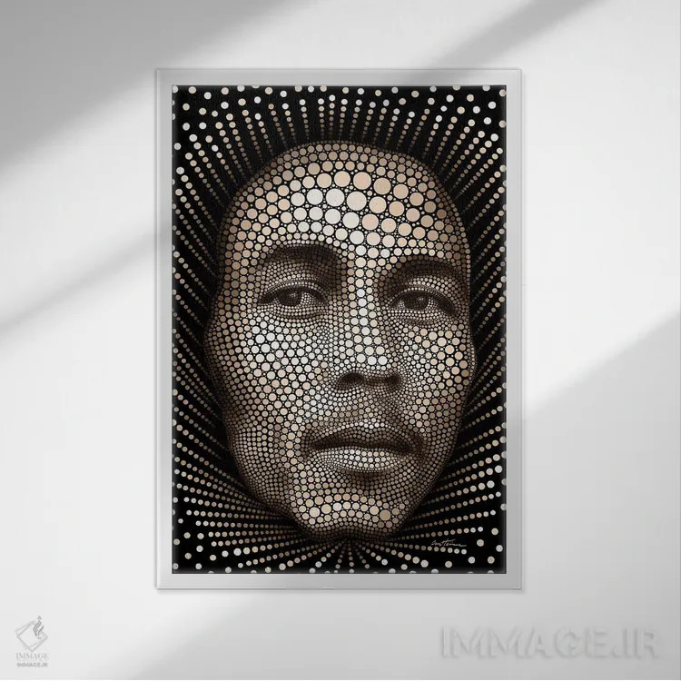 تابلو باب مارلی (خواننده) اثر بن هاین (هنرمند بلژیکی) - نمای قابدار سفید