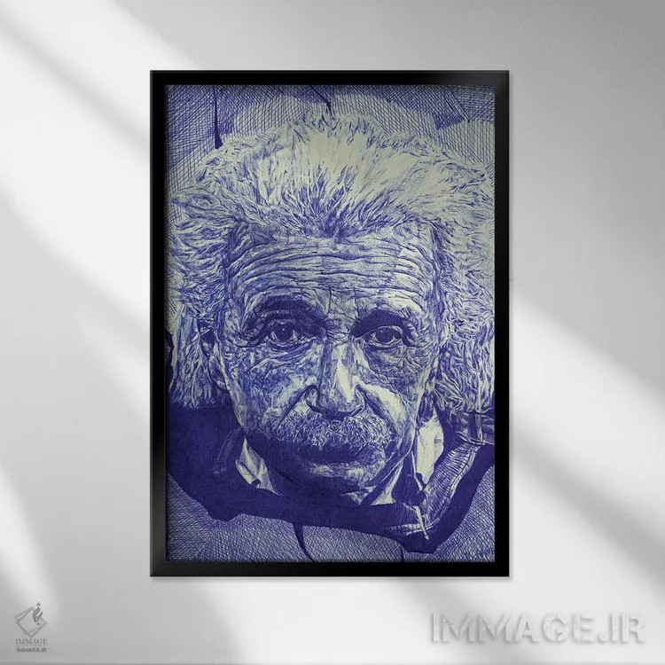 تابلو خودکار انیشتین اثر بن هاین (هنرمند بلژیکی) - نمای قابدار مشکی
