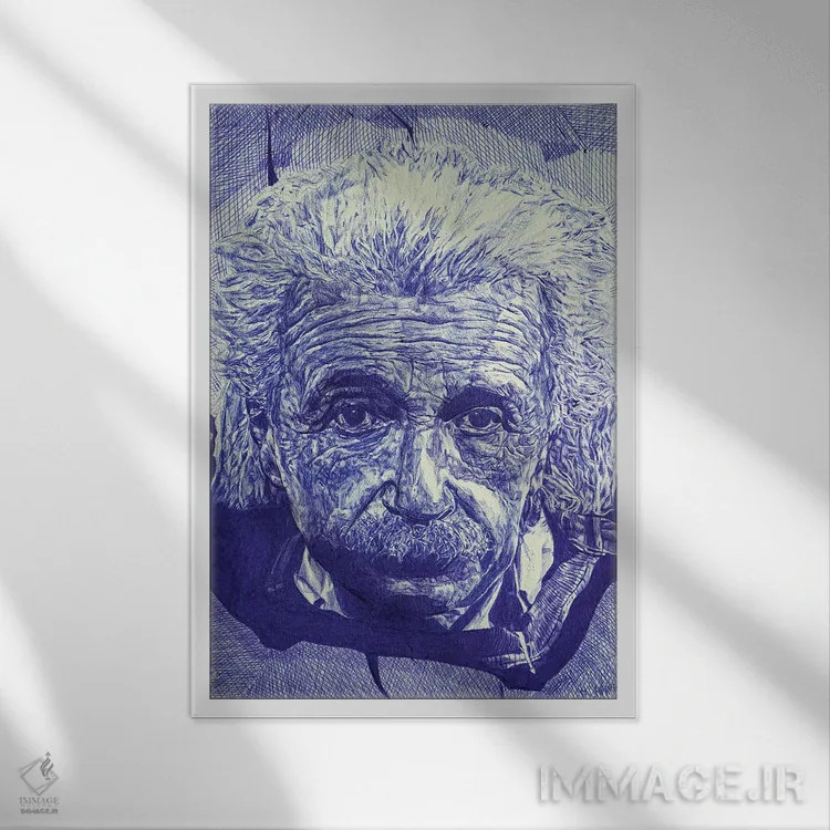 تابلو خودکار انیشتین اثر بن هاین (هنرمند بلژیکی) - نمای قابدار سفید
