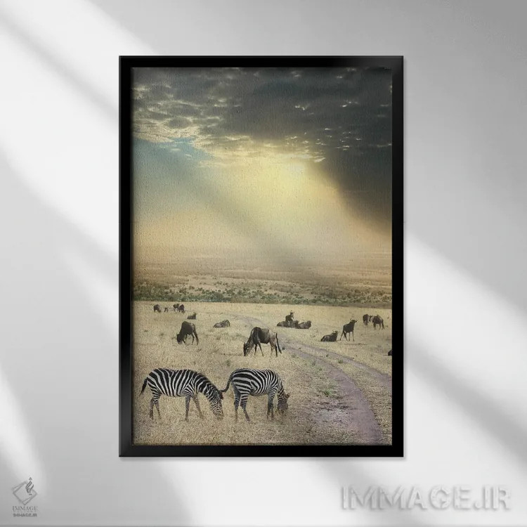 تابلو روزی روزگاری در کنیا شماره ۶ اثر بن هاین (هنرمند بلژیکی) - نمای قابدار مشکی