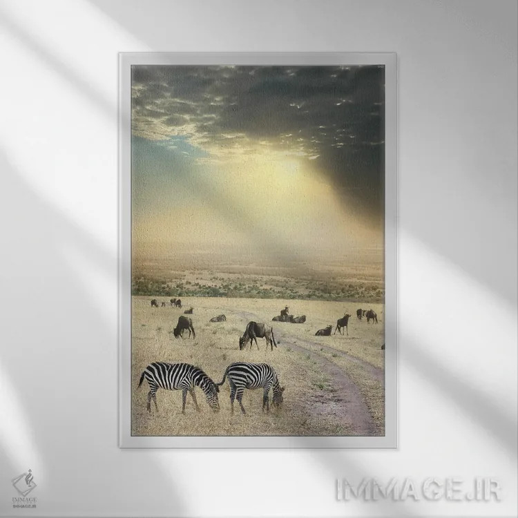 تابلو روزی روزگاری در کنیا شماره ۶ اثر بن هاین (هنرمند بلژیکی) - نمای قابدار سفید