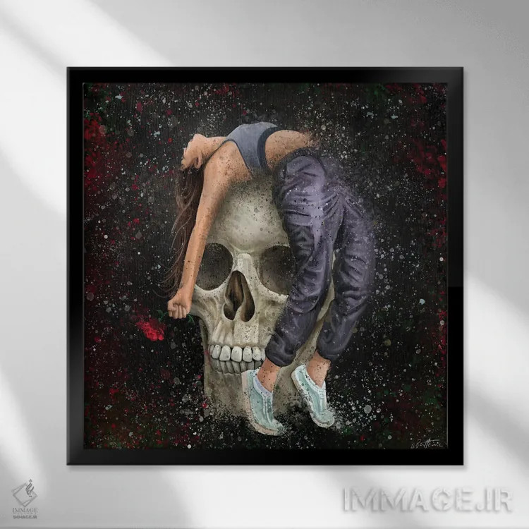 تابلو گل سمی اثر بن هاین (هنرمند بلژیکی) - نمای قابدار مشکی