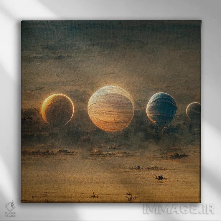 تابلو سیارهها اثر بن هاین (هنرمند بلژیکی) - نمای روبهرو روی دیوار