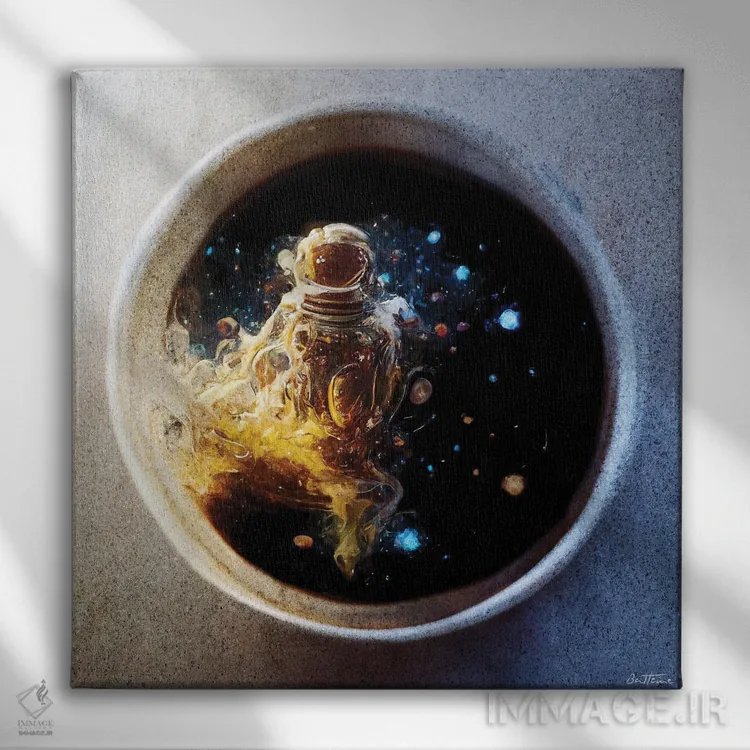 تابلو فنجان قهوه اثر بن هاین (هنرمند بلژیکی) - نمای روبهرو روی دیوار