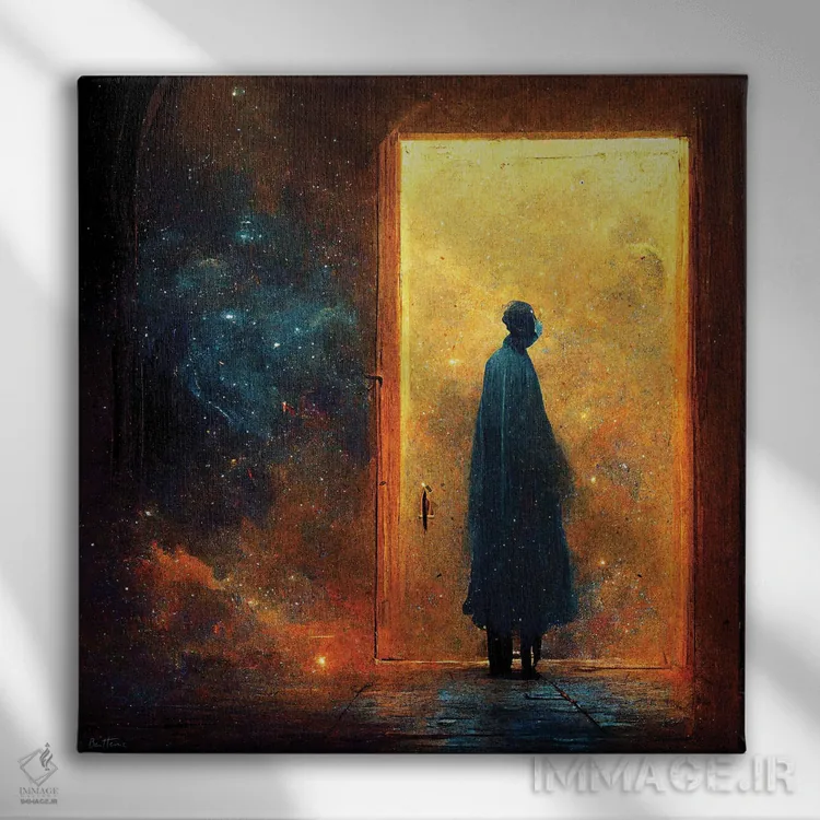 تابلو فرار به جهانی دیگر، سفر کیهانی اثر بن هاین (هنرمند بلژیکی) - نمای روبهرو روی دیوار
