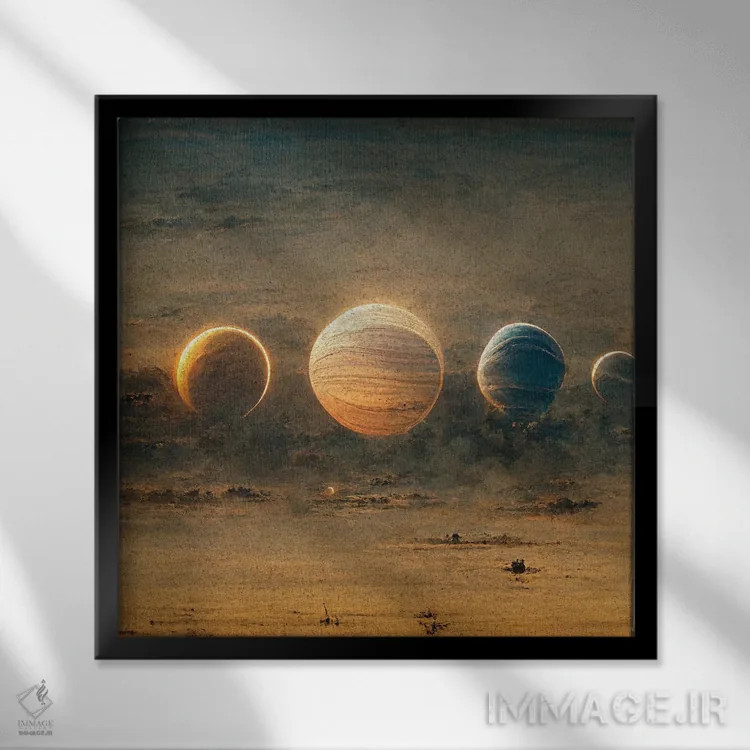 تابلو سیارهها اثر بن هاین (هنرمند بلژیکی) - نمای قابدار مشکی