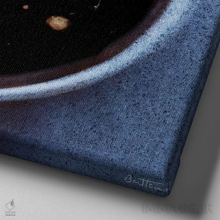 تابلو فنجان قهوه اثر بن هاین (هنرمند بلژیکی) - نمای نزدیک بافت بوم