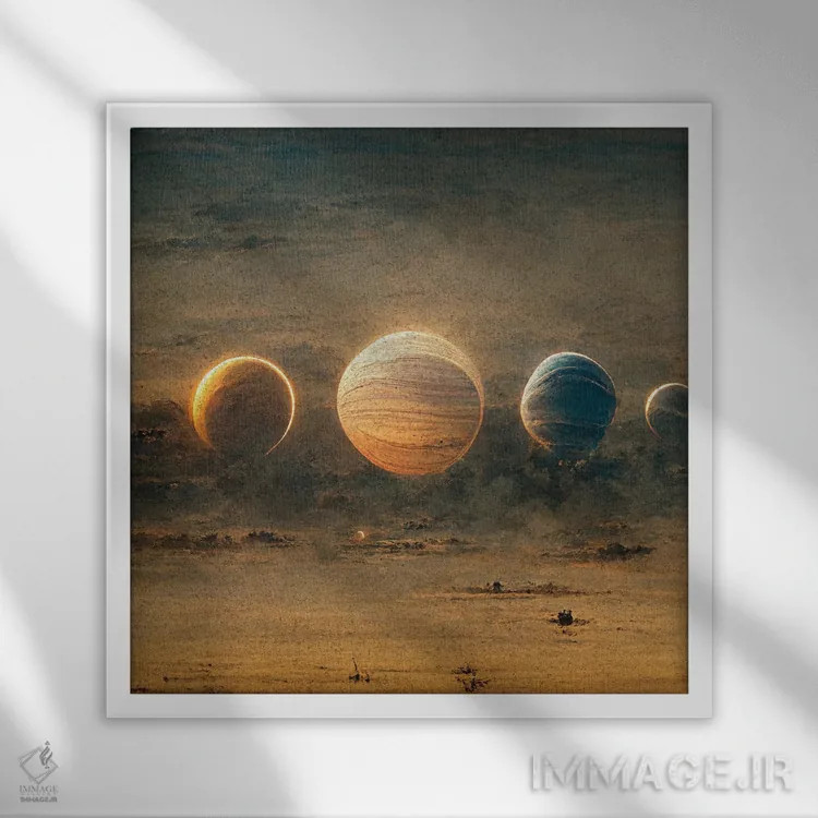 تابلو سیارهها اثر بن هاین (هنرمند بلژیکی) - نمای قابدار سفید