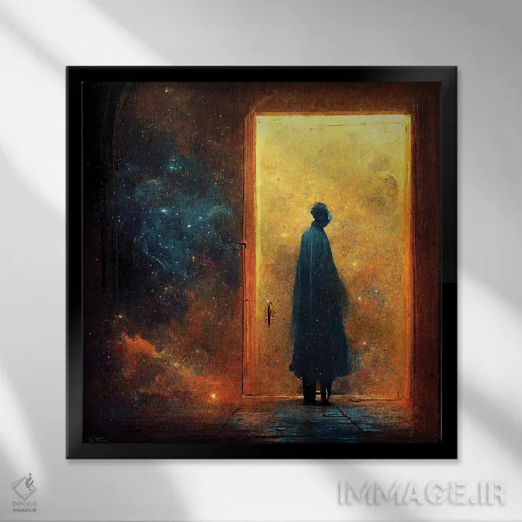 تابلو فرار به جهانی دیگر، سفر کیهانی اثر بن هاین (هنرمند بلژیکی) - نمای قابدار مشکی