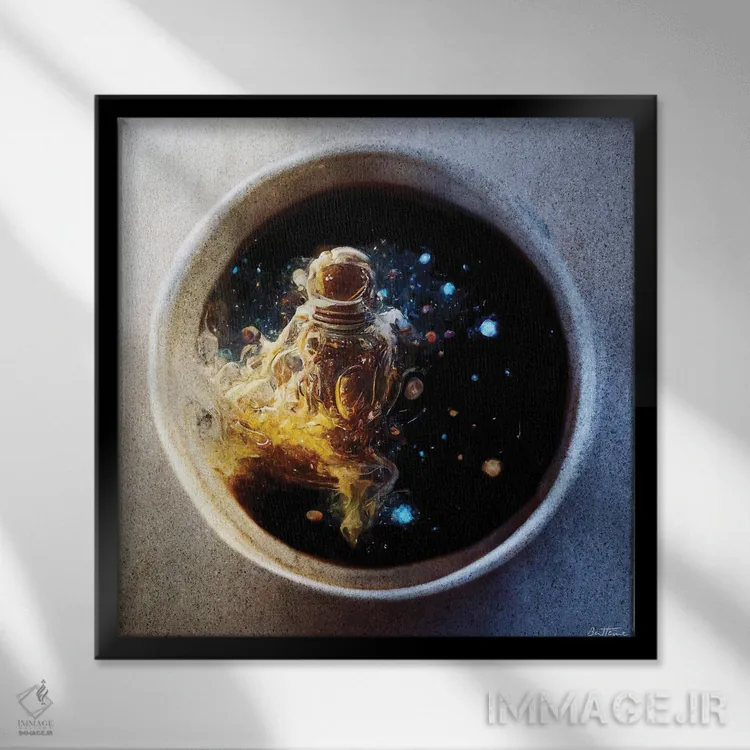 تابلو فنجان قهوه اثر بن هاین (هنرمند بلژیکی) - نمای قابدار مشکی