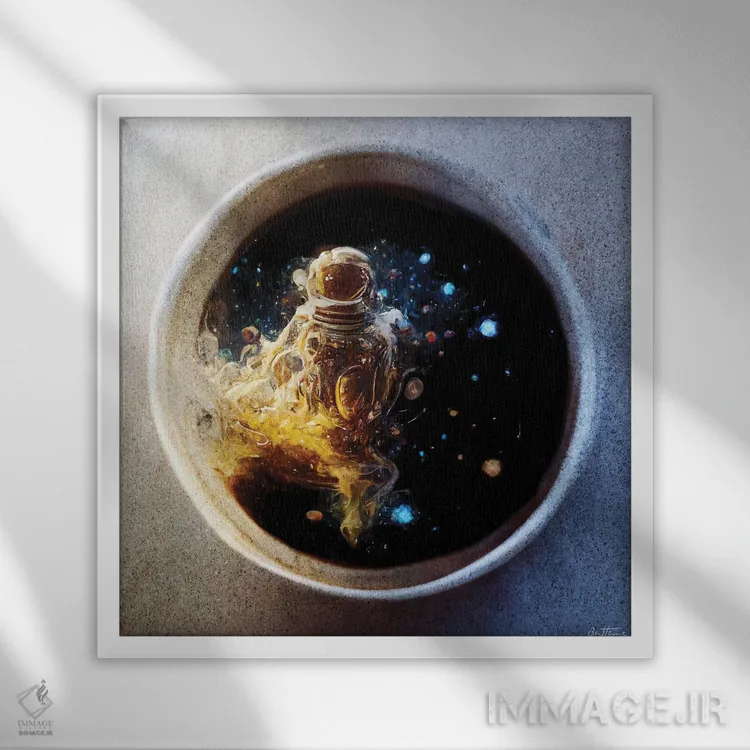 تابلو فنجان قهوه اثر بن هاین (هنرمند بلژیکی) - نمای قابدار سفید