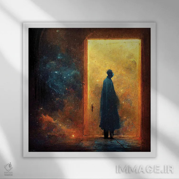 تابلو فرار به جهانی دیگر، سفر کیهانی اثر بن هاین (هنرمند بلژیکی) - نمای قابدار سفید