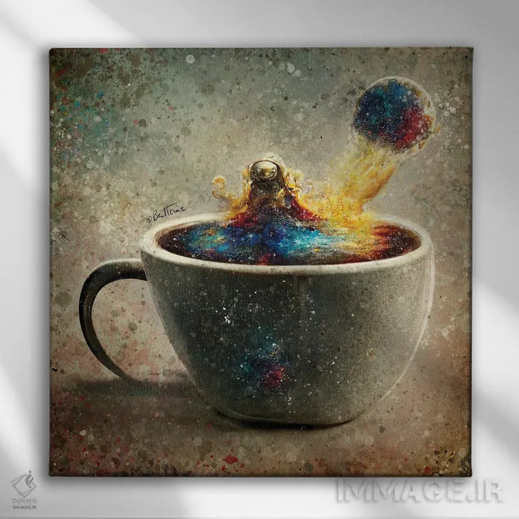 تابلو یک فنجان قهوه اثر بن هاین (هنرمند بلژیکی) - نمای روبهرو روی دیوار