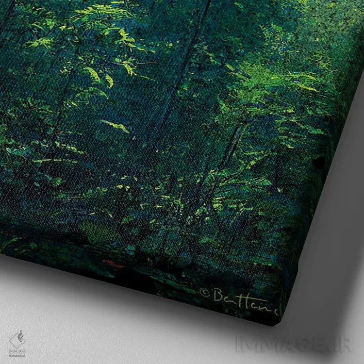 تابلو درب آبی در میان سبزهها اثر بن هاین (هنرمند بلژیکی) - نمای نزدیک بافت بوم