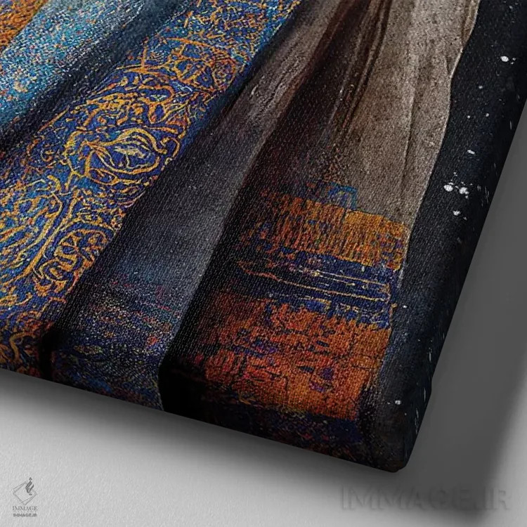 تابلو سیاره گمشده و آدمهای نابینا اثر بن هاین (هنرمند بلژیکی) - نمای نزدیک بافت بوم