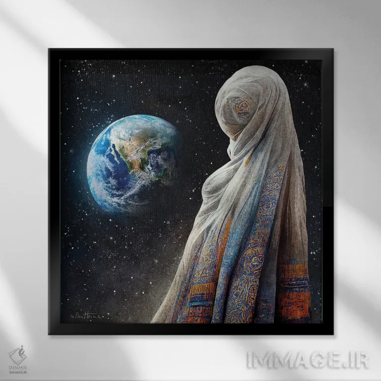 تابلو سیاره گمشده و آدمهای نابینا اثر بن هاین (هنرمند بلژیکی) - نمای قابدار مشکی