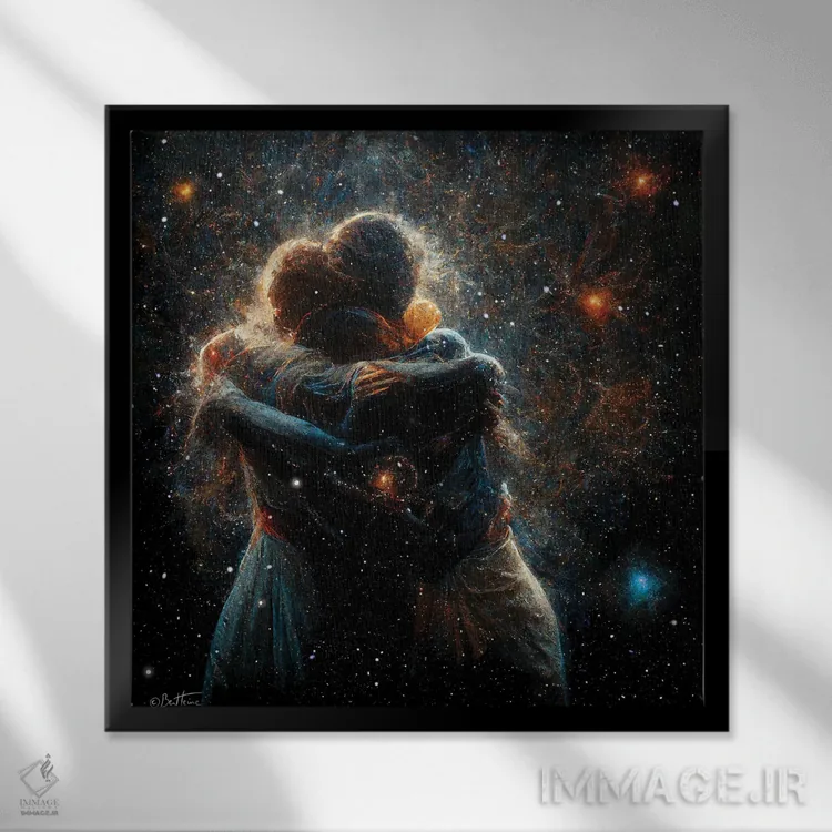 تابلو ما دو نفر در جهان اثر بن هاین (هنرمند بلژیکی) - نمای قابدار مشکی