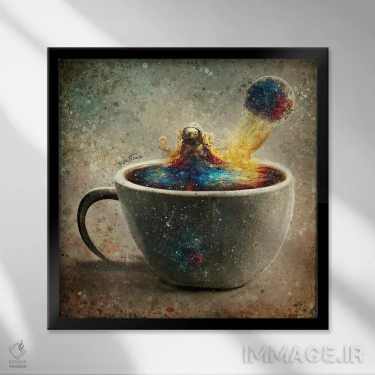 تابلو یک فنجان قهوه اثر بن هاین (هنرمند بلژیکی) - نمای قابدار مشکی