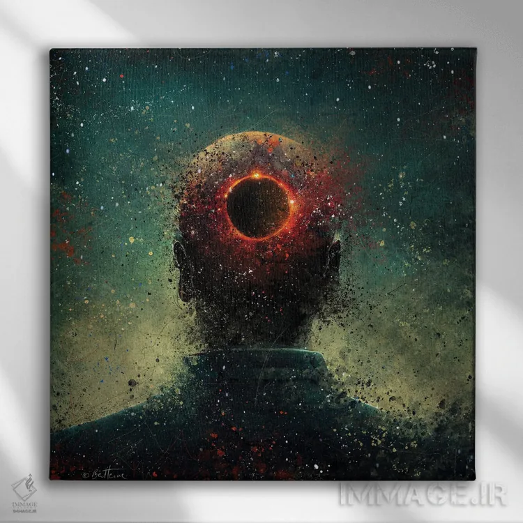تابلو یک سیاهچاله بیگبنگ در ذهن من وجود دارد اثر بن هاین (هنرمند بلژیکی) - نمای روبهرو روی دیوار