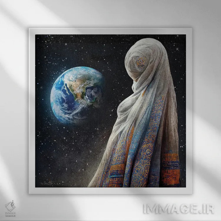 تابلو سیاره گمشده و آدمهای نابینا اثر بن هاین (هنرمند بلژیکی) - نمای قابدار سفید