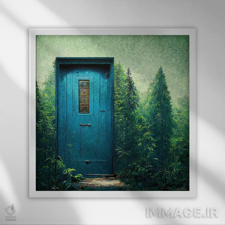 تابلو درب آبی در میان سبزهها اثر بن هاین (هنرمند بلژیکی) - نمای قابدار سفید