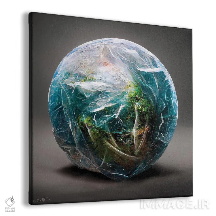 تابلو زمین در کیسه پلاستیکی پیچیده شده اثر بن هاین (هنرمند بلژیکی) - نمای پرسپکتیو محصول