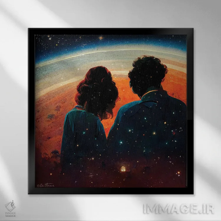 تابلو در کیهان به یکدیگر تعلق داریم اثر بن هاین (هنرمند بلژیکی) - نمای قابدار مشکی