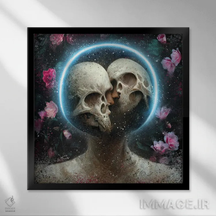 تابلو برای همیشه در کیهان به هم پیوستهایم اثر بن هاین (هنرمند بلژیکی) - نمای قابدار مشکی