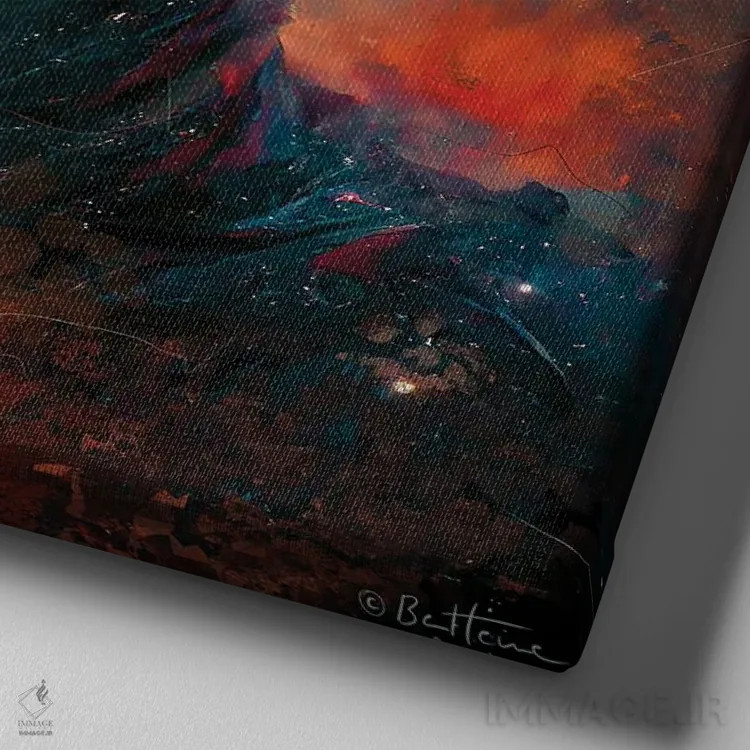 تابلو فرار و شروع سفری تازه اثر بن هاین (هنرمند بلژیکی) - نمای نزدیک بافت بوم