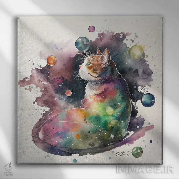 تابلو گربهٔ رویاپرداز اثر بن هاین (هنرمند بلژیکی) - نمای روبهرو روی دیوار