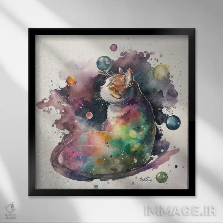 تابلو گربهٔ رویاپرداز اثر بن هاین (هنرمند بلژیکی) - نمای قابدار مشکی