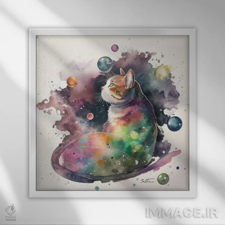 تابلو گربهٔ رویاپرداز اثر بن هاین (هنرمند بلژیکی) - نمای قابدار سفید