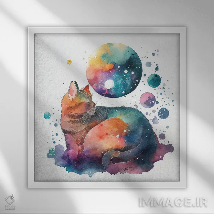 تابلو گربه تنها اثر بن هاین (هنرمند بلژیکی) - نمای قابدار سفید