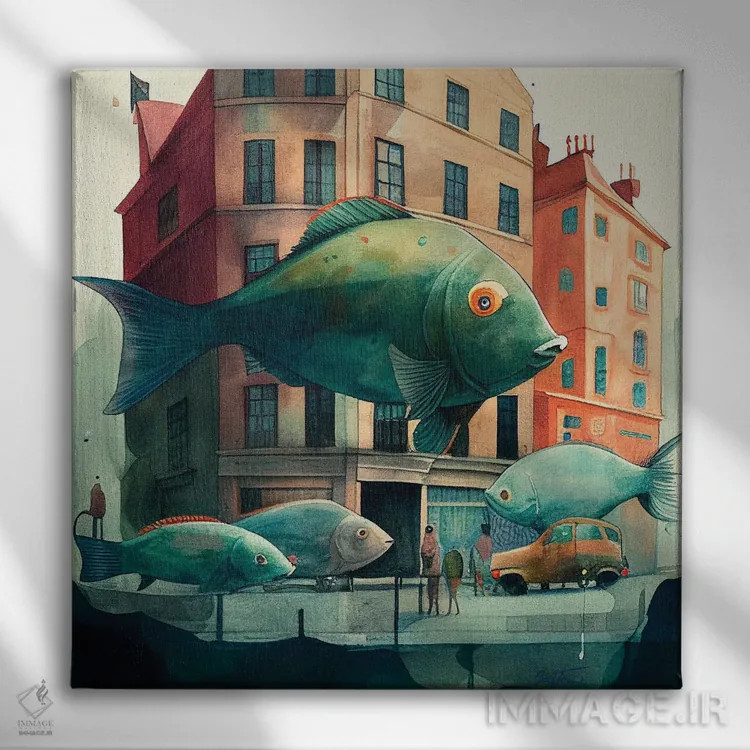 تابلو ماهی در شهر اثر بن هاین (هنرمند بلژیکی) - نمای روبهرو روی دیوار